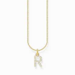Store Chaîne à breloque lettreR, dorée Femme Chaînes & Colliers|Placage Or 18 Carats - Argent 925