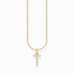 Hot Chaîne à breloque lettreT, dorée Femme Chaînes & Colliers|Placage Or 18 Carats - Argent 925