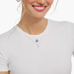 Shop Chaîne à breloque mauvais œil bleu, argent Femme Chaînes & Colliers|Argent 925