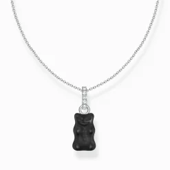 Cheap Chaîne à breloque Ours d’Or noire et pierres, argent Femme Chaînes & Colliers|Chaînes & Colliers