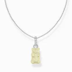 Outlet Chaîne à breloque Ours d’or blanc et pierres, argent Femme Chaînes & Colliers|Argent 925