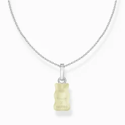 Outlet Chaîne à breloque Ours d’or blanc et pierres, argent Femme Chaînes & Colliers|Argent 925