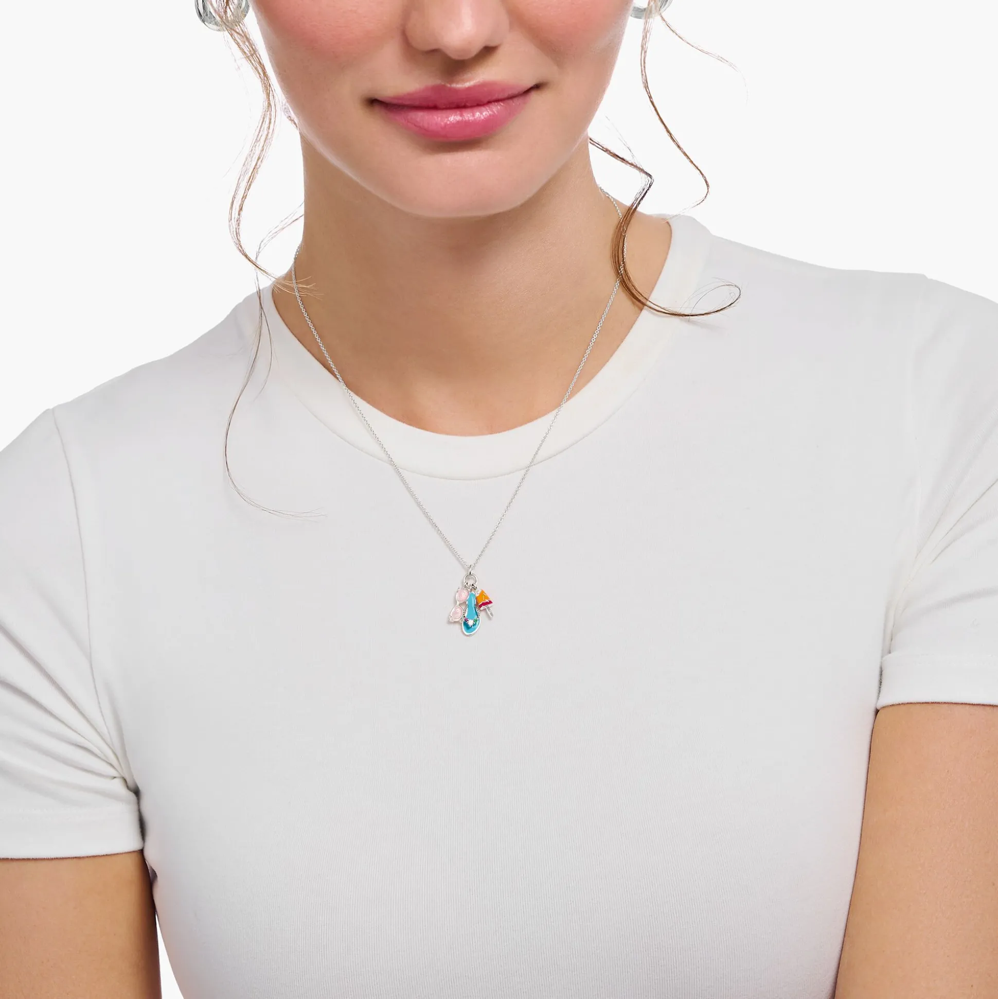 Fashion Chaîne à breloque triple colorée, argent Femme Chaînes & Colliers|Argent 925