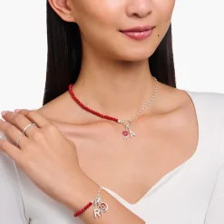 Cheap Chaîne à Charms, Beads rouges et maillons en argent Femme Charm Chaînes|Charm Chaînes