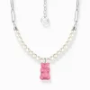 Flash Sale Chaîne à maillons avec breloque Ours d’Or rose et perles, argent Femme Chaînes & Colliers|Chaînes & Colliers