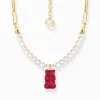 Fashion Chaîne à maillons avec breloque Ours d’or rouge et perles, dorée Femme Chaînes & Colliers|Placage Or 18 Carats - Argent 925