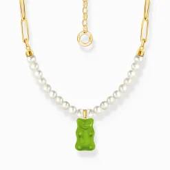Cheap Chaîne à maillons avec breloque Ours d’or vert et perles, dorée Femme Chaînes & Colliers|Placage Or 18 Carats - Argent 925