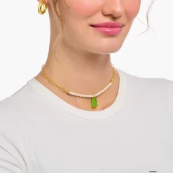 Cheap Chaîne à maillons avec breloque Ours d’or vert et perles, dorée Femme Chaînes & Colliers|Placage Or 18 Carats - Argent 925
