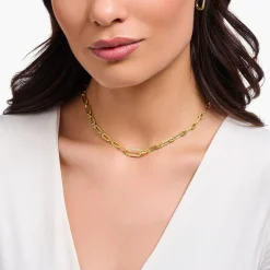 Store Chaîne à maillons sertissage de pierres plaquée or Femme Chaînes & Colliers|Placage Or 18 Carats - Argent 925