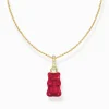 Clearance Chaîne avec breloque Ours d’or rouge et pierres, dorée Femme Chaînes & Colliers|Placage Or 18 Carats - Argent 925