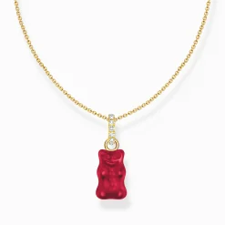 Clearance Chaîne avec breloque Ours d’or rouge et pierres, dorée Femme Chaînes & Colliers|Placage Or 18 Carats - Argent 925