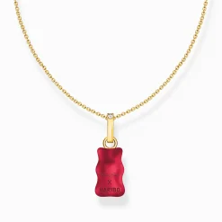 Clearance Chaîne avec breloque Ours d’or rouge et pierres, dorée Femme Chaînes & Colliers|Placage Or 18 Carats - Argent 925