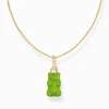 Best Chaîne avec breloque Ours d’or vert et pierres, dorée Femme Chaînes & Colliers|Placage Or 18 Carats - Argent 925