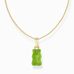Best Chaîne avec breloque Ours d’or vert et pierres, dorée Femme Chaînes & Colliers|Placage Or 18 Carats - Argent 925