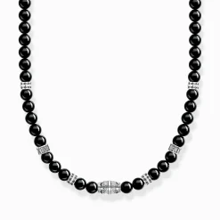 Fashion Chaîne avec noires beads de onyx argent Femme Chaînes & Colliers|Chaînes & Colliers