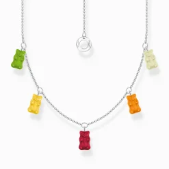 Cheap Chaîne avec 5Ours d’or colorés, argent Femme Chaînes & Colliers|Argent 925