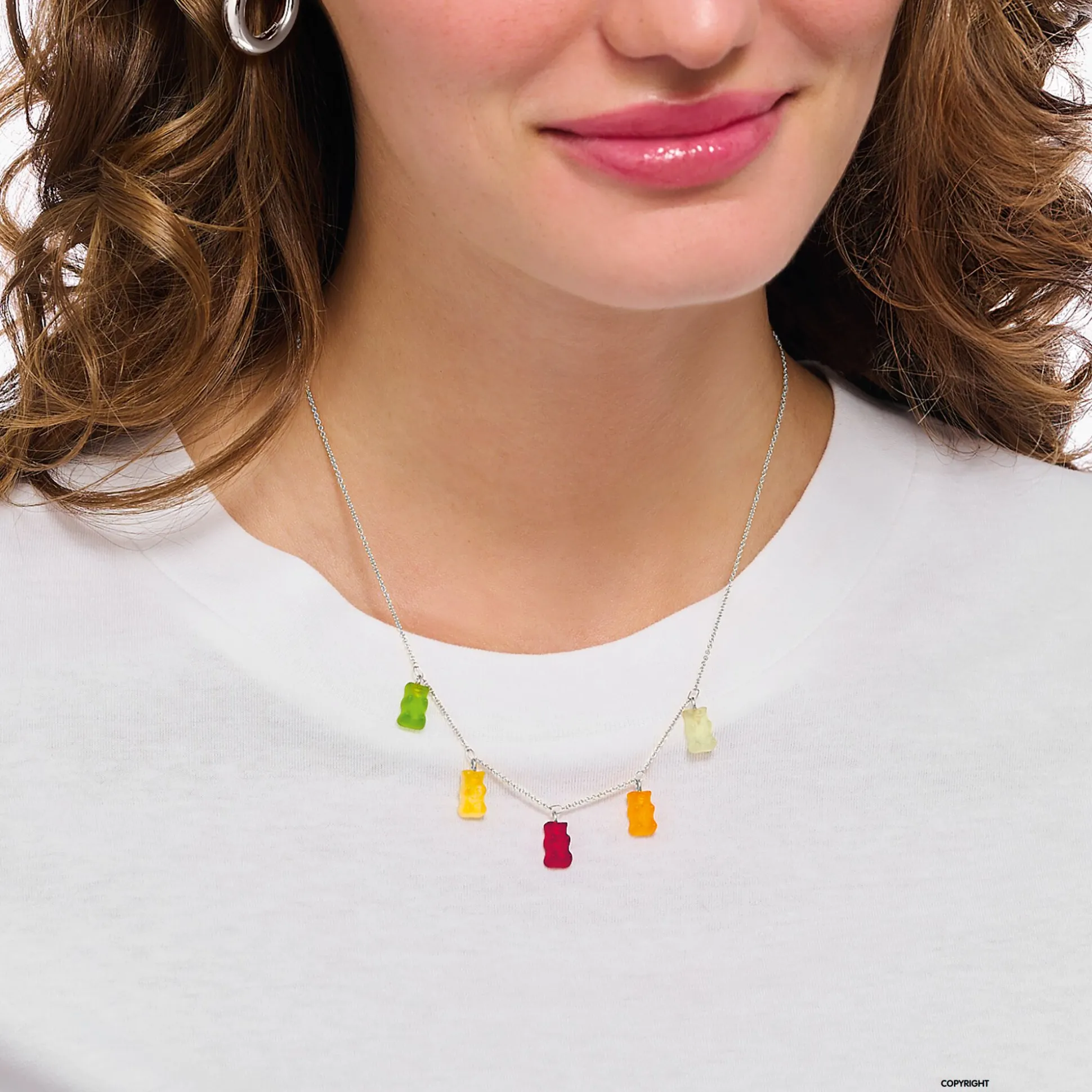 Cheap Chaîne avec 5Ours d’or colorés, argent Femme Chaînes & Colliers|Argent 925
