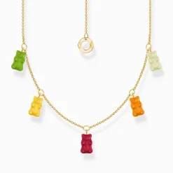 Best Chaîne avec 5Ours d’or colorés, dorée Femme Chaînes & Colliers|Placage Or 18 Carats - Argent 925