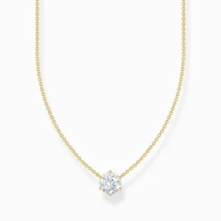 Shop Chaîne avec pendentif à zircone blanche, dorée Femme Chaînes & Colliers|Placage Or 18 Carats - Argent 925