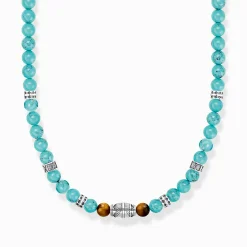 New Chaîne avec turquoises beads et oeil-de-tigre beads argent Femme Chaînes & Colliers|Chaînes & Colliers
