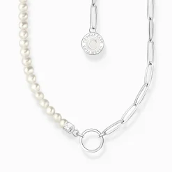 Online Chaîne Charmavec perles blanches et Coin argent Femme Charm Chaînes|Charm Chaînes