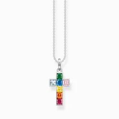 Outlet Chaîne croix avec pierres multicolore argent Femme Chaînes & Colliers