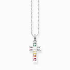 Outlet Chaîne croix avec pierres multicolore argent Femme Chaînes & Colliers