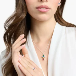 Outlet Chaîne croix avec pierres multicolore argent Femme Chaînes & Colliers