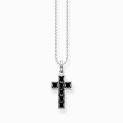 Best Sale Chaîne croix avec pierres noires argent Femme Chaînes & Colliers