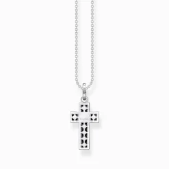 Best Sale Chaîne croix avec pierres noires argent Femme Chaînes & Colliers