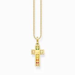 Sale Chaîne croix avec pierres multicolore plaqué or Femme Chaînes & Colliers