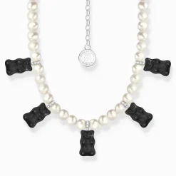 Clearance Chaîne de perles avec 5Ours d´Or noir colorés, argent Femme Chaînes & Colliers|Chaînes & Colliers