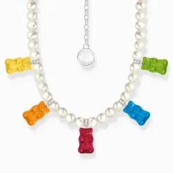 Cheap Chaîne de perles avec 5Ours d’or colorés, argent Femme Chaînes & Colliers|Argent 925