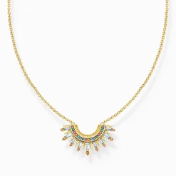 Clearance Chaîne dorée arborant des rayons de soleil et des gemmes multicolores Femme Chaînes & Colliers|Placage Or 18 Carats - Argent 925