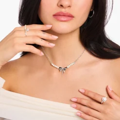 Outlet Chaîne en boucle avec perles Lovely Romance Argent Femme Chaînes & Colliers|Argent 925