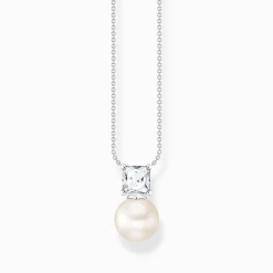 Online Chaîne perle avec pierre blanche argent Femme Chaînes & Colliers