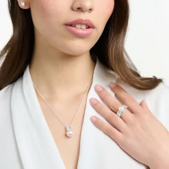 Online Chaîne perle avec pierre blanche argent Femme Chaînes & Colliers