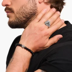 Cheap Chevalière loup sertie de gemmes, argent noirci Femme Bagues|Bagues