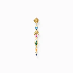 Cheap Clou d’oreille individuel soleil, palmier et cactus orné de gemmes multicolores doré Femme Boucles D'oreilles|Placage Or 18 Carats - Argent 925
