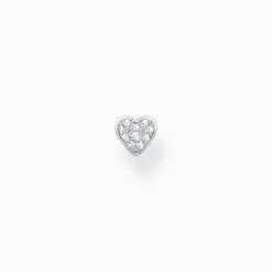 Shop Clou d'oreille unique cœur avec pavé argent Femme Clous D'oreilles