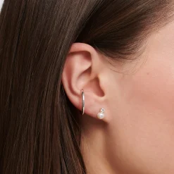 Discount Clou d'oreille unique perle avec pierre blanche argent Femme Boucles D'oreilles|Clous D'oreilles