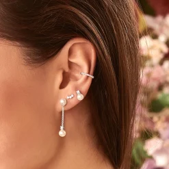 Discount Clou d'oreille unique perle avec pierre blanche argent Femme Boucles D'oreilles|Clous D'oreilles