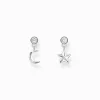Clearance Clous d’oreilles avec pendentif lune et étoile et gemmes blanches, argent Femme Clous D'oreilles|Argent 925
