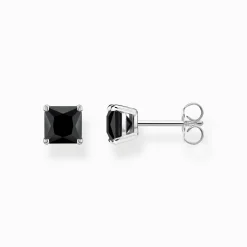 Discount Clous d'oreilles avec pierre noires argent Femme Clous D'oreilles