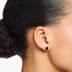 Discount Clous d'oreilles avec pierre noires argent Femme Clous D'oreilles