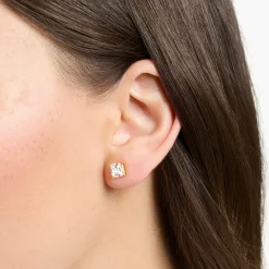 Cheap Clous d'oreilles avec pierre blanches plaqué or Femme Clous D'oreilles