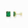 Online Clous d'oreilles avec pierre verte plaqué or Femme Clous D'oreilles