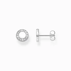 New Clous d'oreilles cercle avec pierres blanches argent Femme Clous D'oreilles