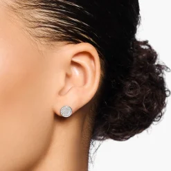 New Clous d'oreilles cercle avec pierres blanches argent Femme Clous D'oreilles