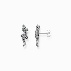 Cheap Clous d’oreilles crocodile, argent noirci et gemmes noires et vertes Femme Clous D'oreilles|Clous D’oreilles & Créoles
